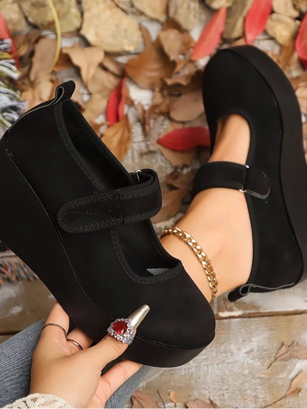 Black Platform Mary Jane Women's Shoes fabric/ new never worn!